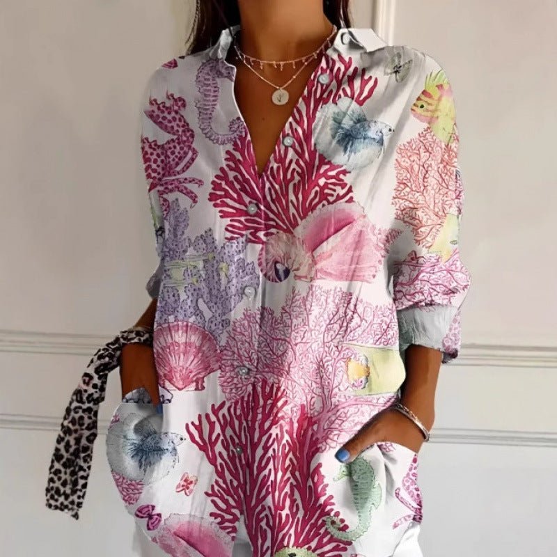 Chemise boutonnée à fleurs pour femme, décontractée et confortable - KaoKao