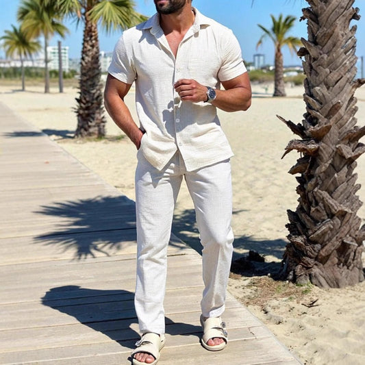 Chemise décontractée à manches courtes et col polo pour homme, couleur unie, avec boutons - KaoKao