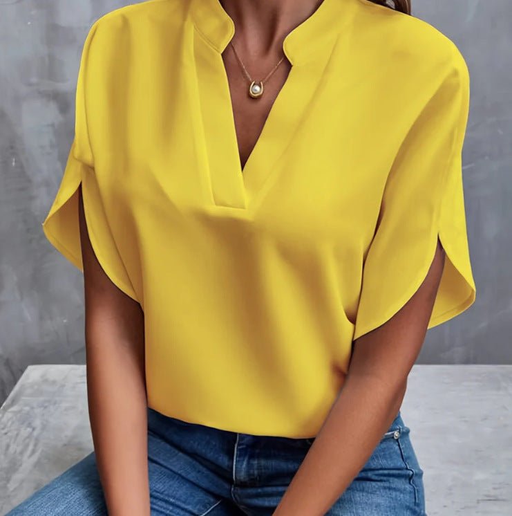 Chemise d'été à manches courtes en mousseline de soie, nouvelle chemise à col en V, vêtements décontractés et polyvalents pour femmes - KaoKao