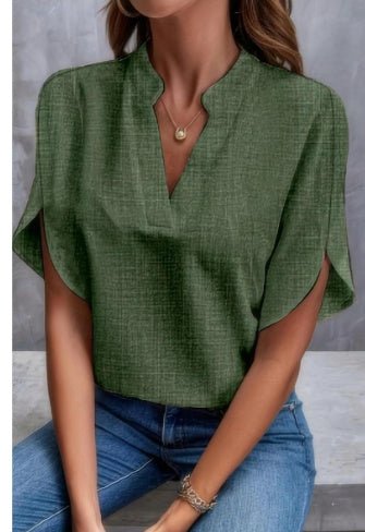 Chemise d'été à manches courtes en mousseline de soie, nouvelle chemise à col en V, vêtements décontractés et polyvalents pour femmes - KaoKao