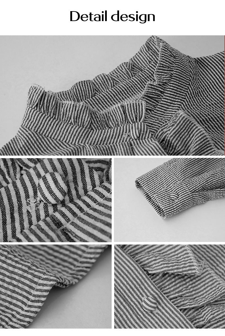 Chemise rayée à manches longues, à volants, à boutons, décontractée, élégante, pour le bureau et les déplacements. - KaoKao