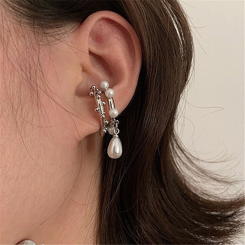 Clip d'oreille en argent S925 en deux parties avec perle en forme de goutte d'eau - KaoKao