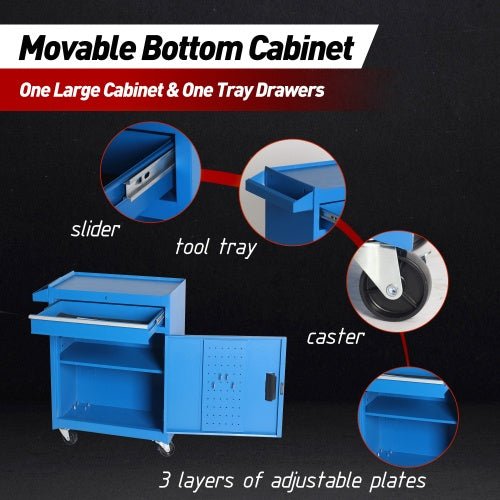 Coffre à outils, armoire de rangement à roulettes à 5 tiroirs avec plateau amovible, doublure, roulettes verrouillables universelles, étagère réglable, mécanisme de verrouillage, chariot à outils en métal pour garage et atelier - KaoKao