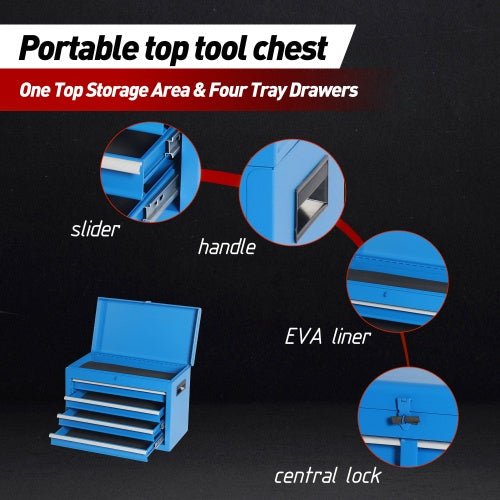 Coffre à outils, armoire de rangement à roulettes à 5 tiroirs avec plateau amovible, doublure, roulettes verrouillables universelles, étagère réglable, mécanisme de verrouillage, chariot à outils en métal pour garage et atelier - KaoKao