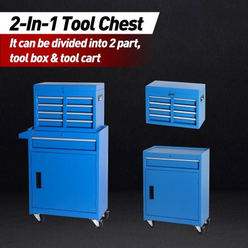 Coffre à outils, armoire de rangement à roulettes à 5 tiroirs avec plateau amovible, doublure, roulettes verrouillables universelles, étagère réglable, mécanisme de verrouillage, chariot à outils en métal pour garage et atelier - KaoKao