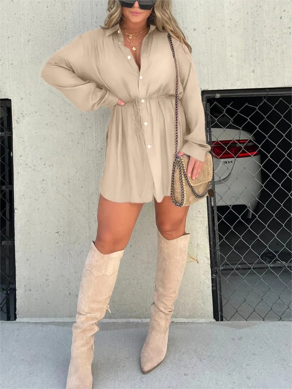 Combinaison à manches longues pour femme avec robe chemise boutonnée - KaoKao