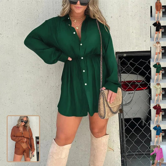 Combinaison à manches longues pour femme avec robe chemise boutonnée - KaoKao