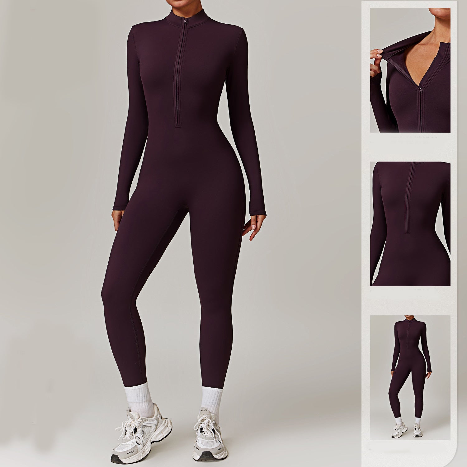 Combinaison chaude à manches longues avec fermeture éclair pour yoga, fitness, sport, body respirant, vêtements pour femmes - KaoKao