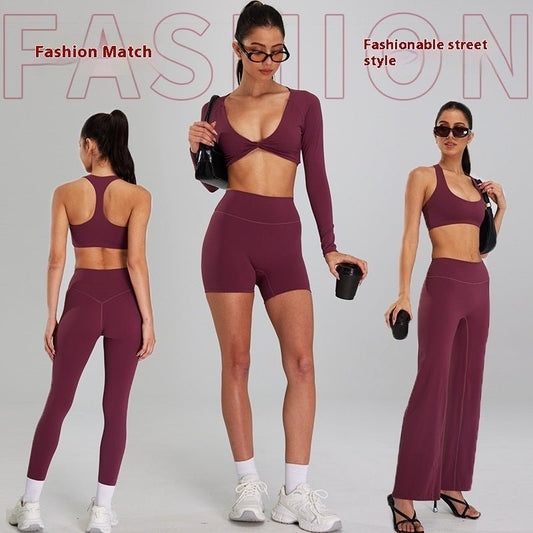 Combinaison de sport haute intensité européenne et américaine, vêtements d'entraînement amincissants taille haute pour course à pied en plein air - KaoKao