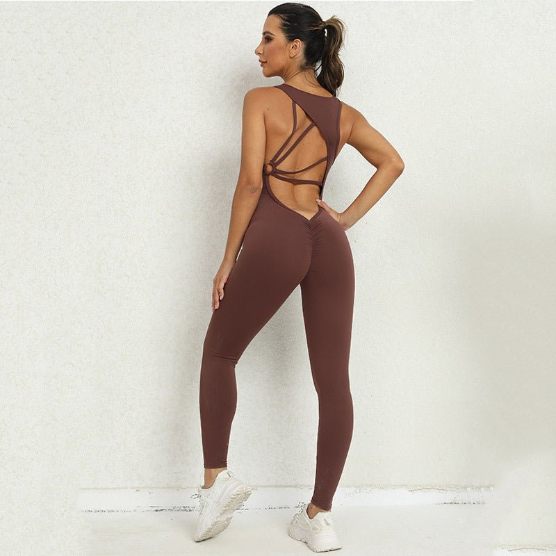 Combinaison de yoga en forme de V avec dos sans manches, vêtements de sport de fitness, de course à pied, collants extensibles, pantalons pour femmes - KaoKao