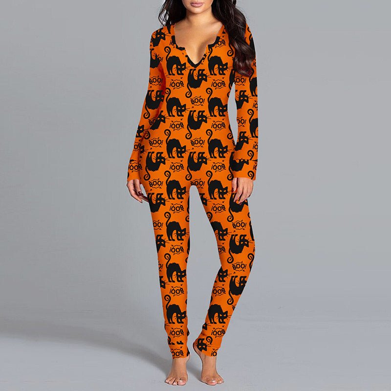 Combinaison imprimée Halloween à manches longues, pyjama pour la maison, pantalon décontracté, vêtements de cos pour femmes - KaoKao