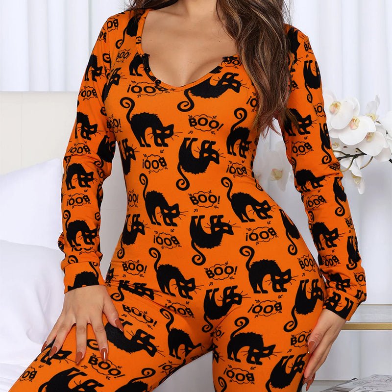 Combinaison imprimée Halloween à manches longues, pyjama pour la maison, pantalon décontracté, vêtements de cos pour femmes - KaoKao