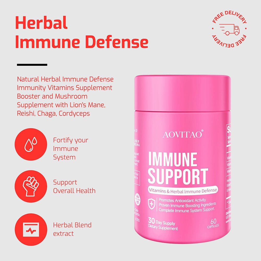 Complément alimentaire naturel à base de plantes pour le système immunitaire, booster de vitamines et de champignons, avec crinière de lion, reishi, chaga, cordyceps, prêle et plus encore. - KaoKao