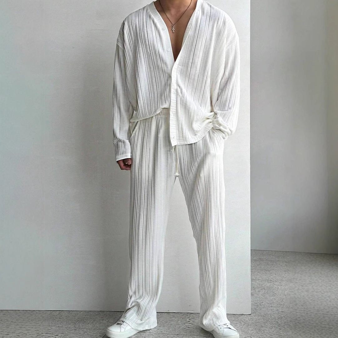Costume décontracté pour homme avec chemise boutonnée et pantalon à manches longues - KaoKao