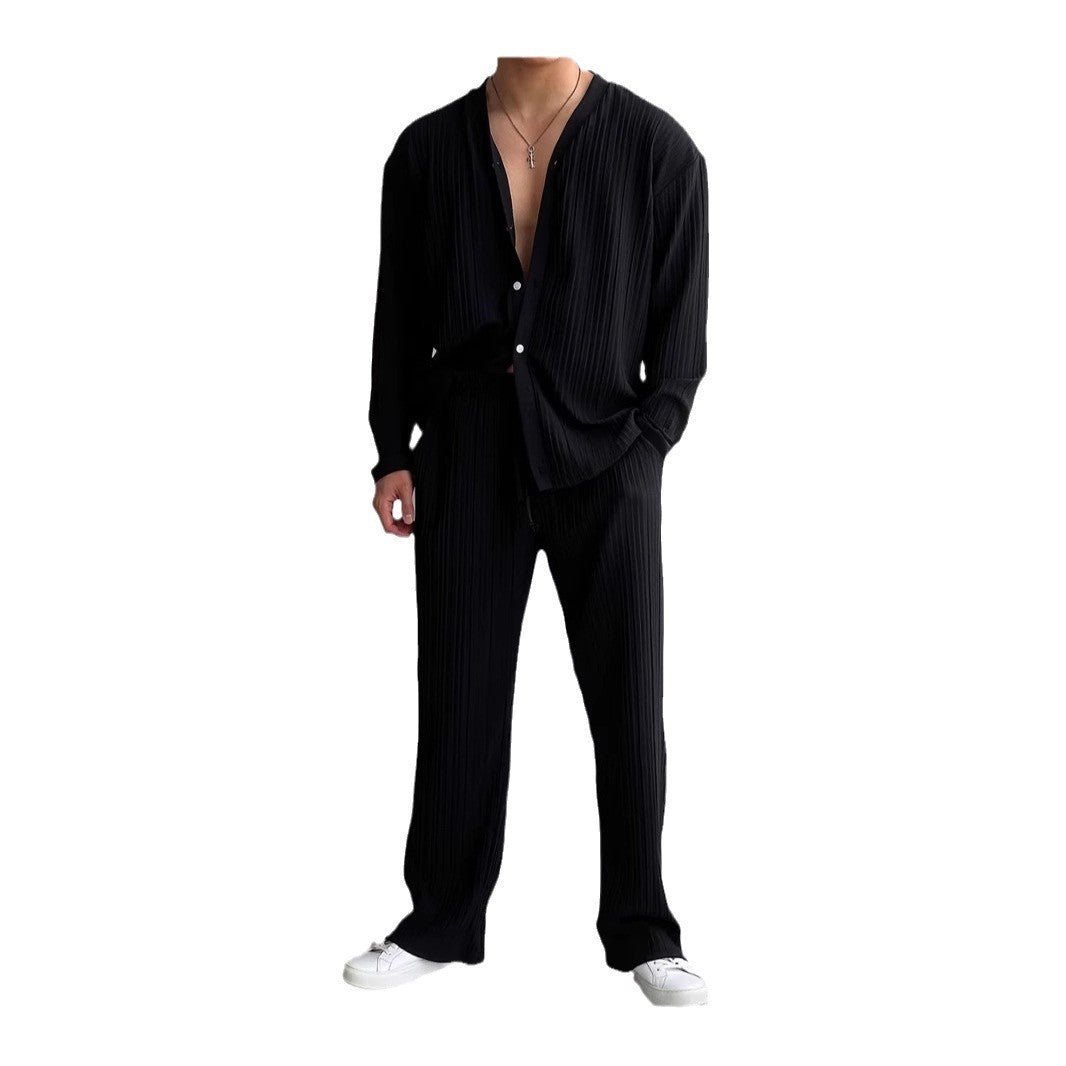 Costume décontracté pour homme avec chemise boutonnée et pantalon à manches longues - KaoKao