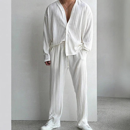 Costume décontracté pour homme avec chemise boutonnée et pantalon à manches longues - KaoKao