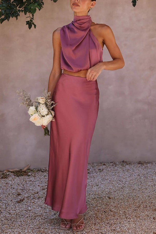 Costume deux pièces décontracté en satin multicolore pour femme, coupe slim - KaoKao