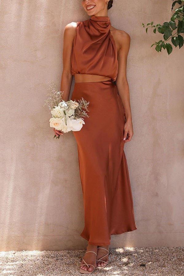Costume deux pièces décontracté en satin multicolore pour femme, coupe slim - KaoKao