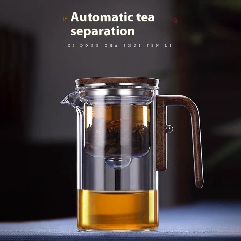 Magnetic Teapot One-click Separation Filtration Glass Teapot Wooden Handle Tea Water Separation Inner Container Teapot