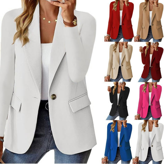 Veste de costume petite pour femmes en cardigan à manches longues en polyester de couleur unie automnale.