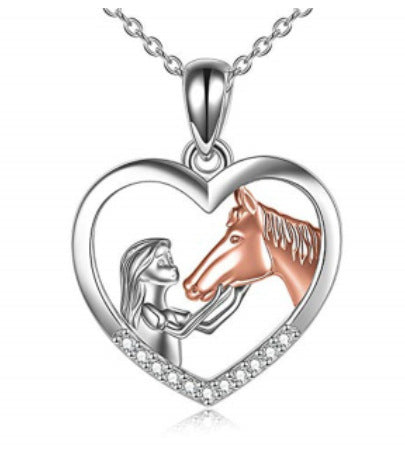 Collier cœur  de couleur fille et cheval collier clavicule élégant européen et américain pendentif cadeau de Saint Valentin