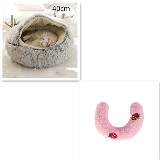 Lit pour chien et chat 2 en 1, lit d'hiver pour animaux, maison ronde en peluche chaude, lit doux en peluche longue pour animaux de compagnie, produits pour animaux.