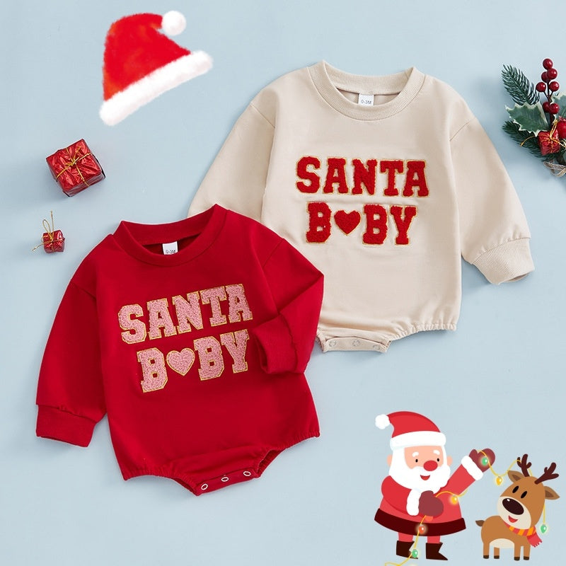 Vêtements de Noël pour filles et garçons, sweat-shirt décontracté, combinaison mignonne avec lettres, combinaison à manches longues, bodys pour nouveau-nés.