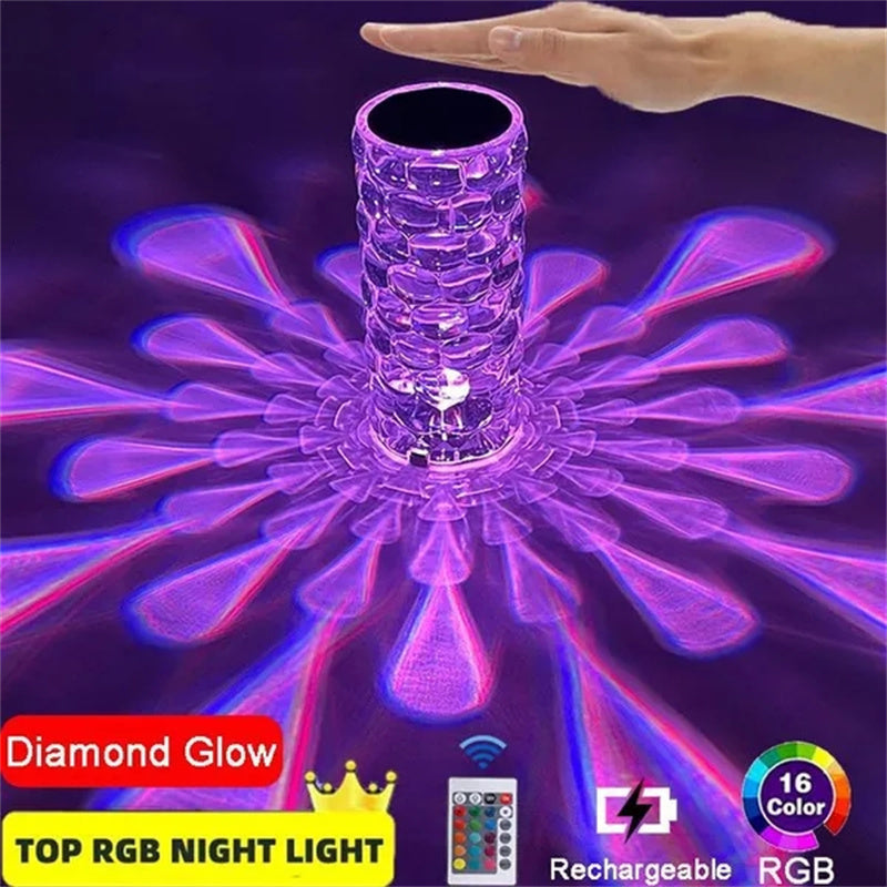 Lampe de table en cristal rechargeable, lumière de nuit en diamant avec une forme de goutte, lampe LED de chevet 3 et 16 couleurs, lampe tactile pour la décoration de la maison et de la chambre.