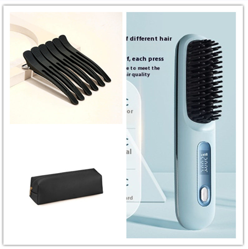 Brosse lissante sans fil 2 en 1, peigne à cheveux lisses, fer à lisser portable à chauffage rapide, boucleur chaud avec chargement USB.