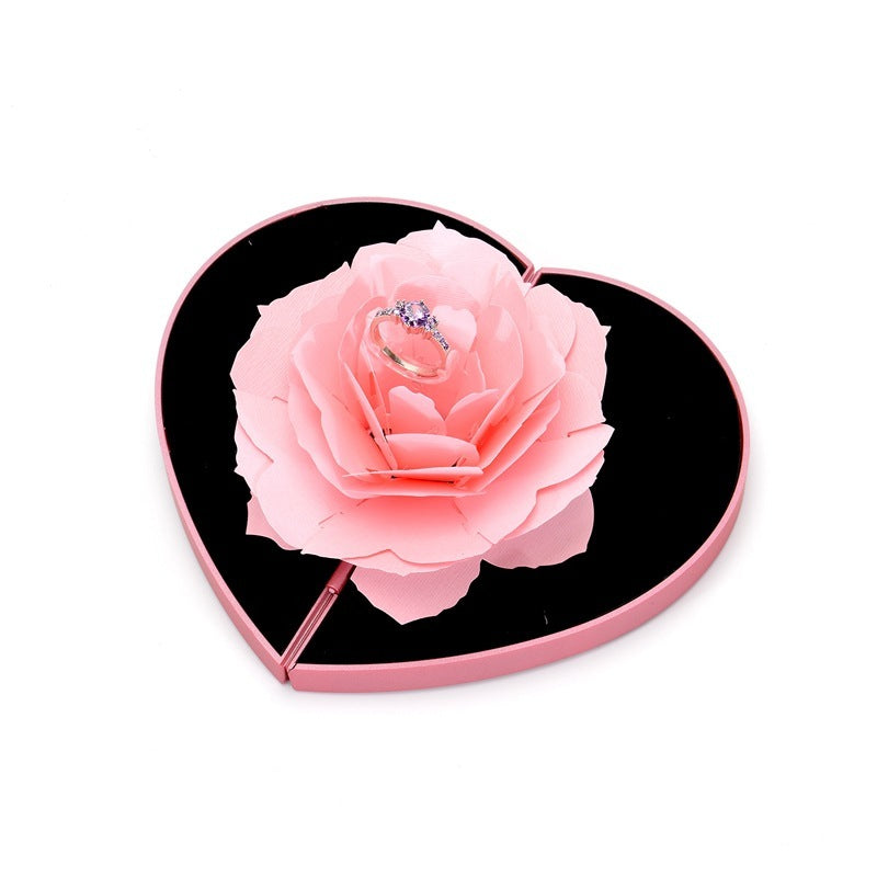 Boîte à bagues rotative en forme de cœur avec fleur de rose 3D Love Box Cadeau de Saint-Valentin