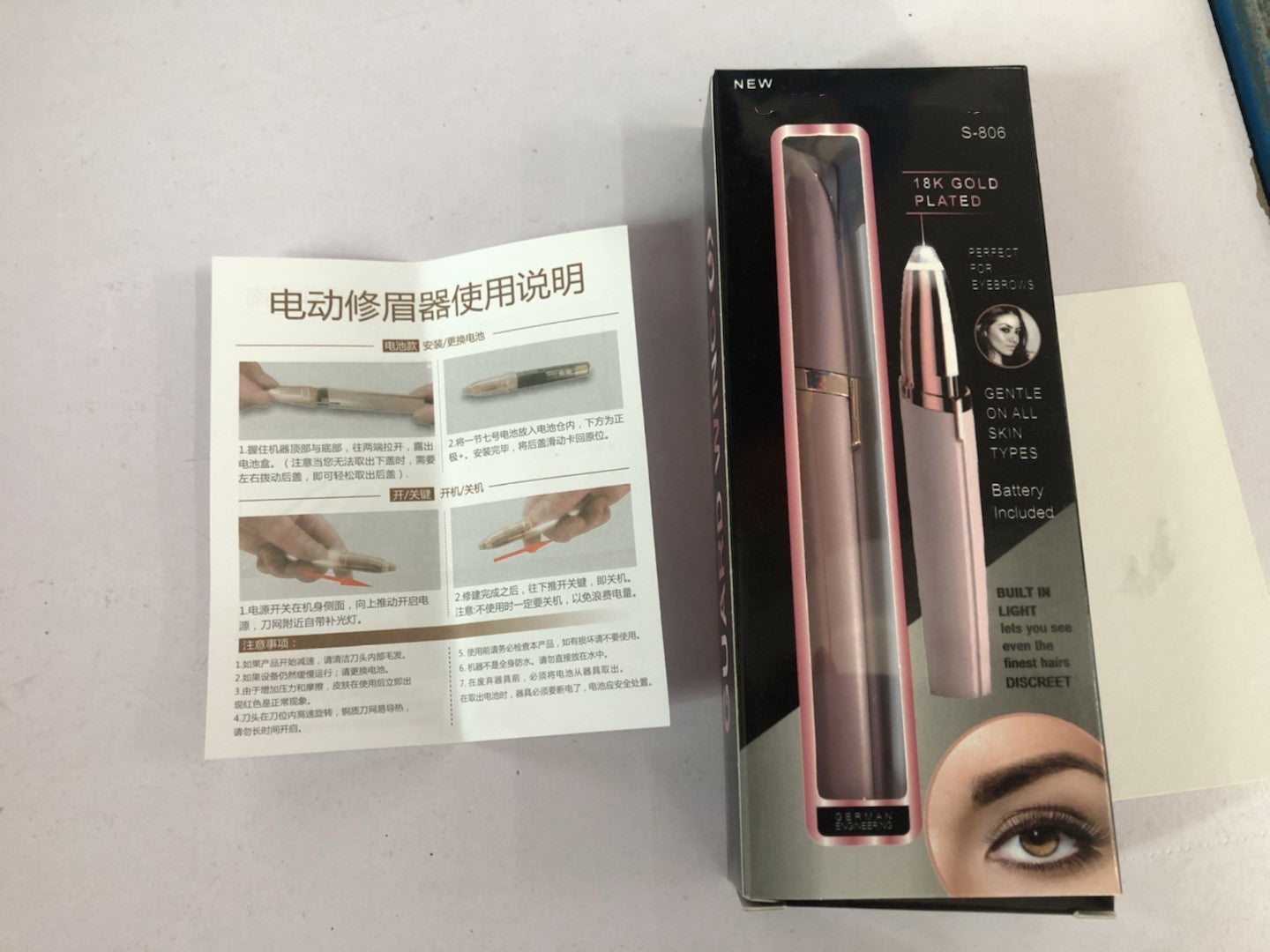 Mini épilateur électrique pour sourcils, stylo à lèvres, rasoir sans douleur avec lumière LED.