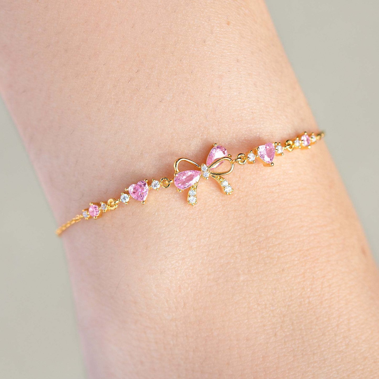 Bracelet en strass avec nœud en forme de cœur Y2K à la mode Bracelet en chaîne pour la Saint-Valentin