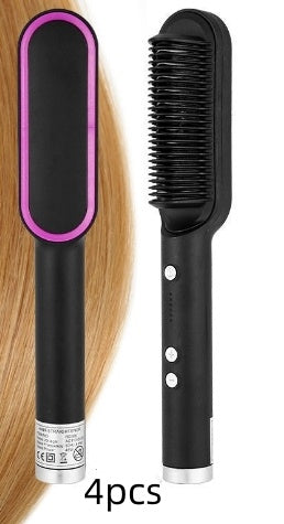 Nouvelle brosse à cheveux électrique 2 en 1 avec lisseur, peigne chauffant, ions négatifs et fonction de curling, brosse à cheveux à double usage.