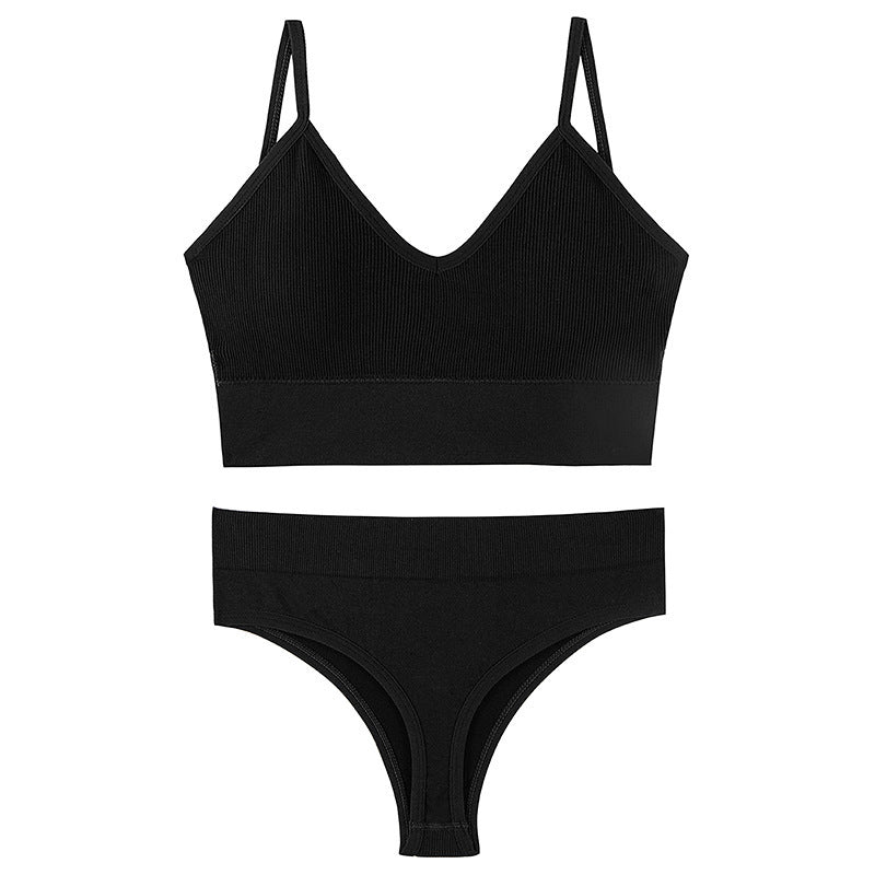 Ensemble de soutien-gorge à triangle français avec bretelles sportives, sans fil, mince, à remonter, pour poitrine petite, grande taille.