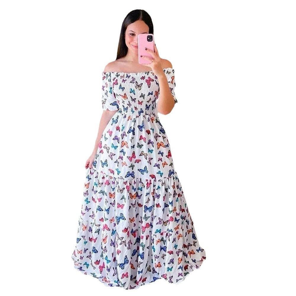 Robe longue à fleurs décolletée pour femmes