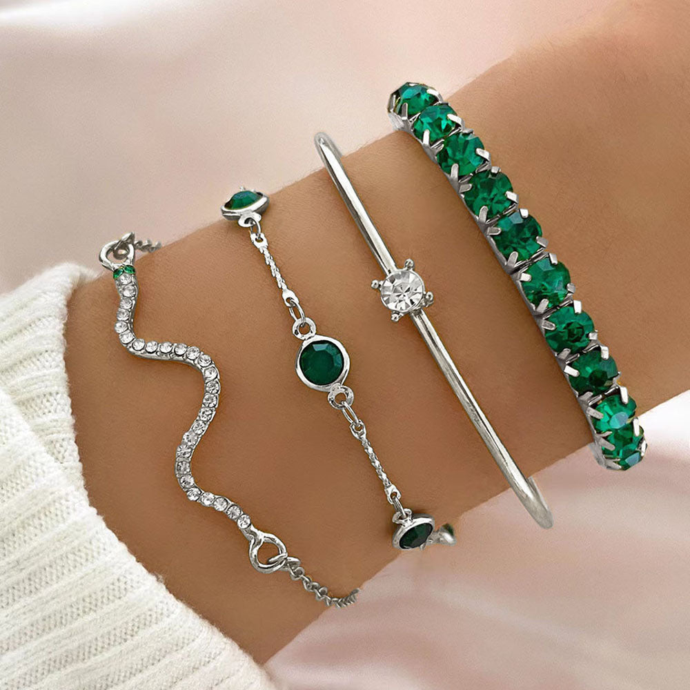 Bracelet extensible en diamant vert de mode pour grand-mère, ensemble de 4 pièces pour femmes.