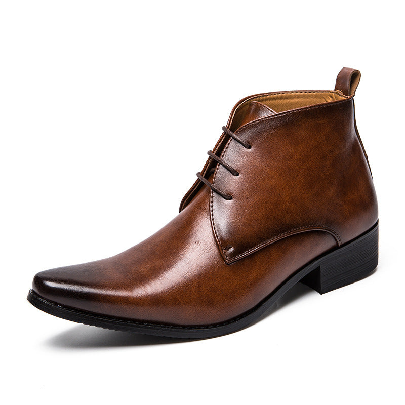 Chaussures en cuir montantes pour hommes britanniques à bout pointu