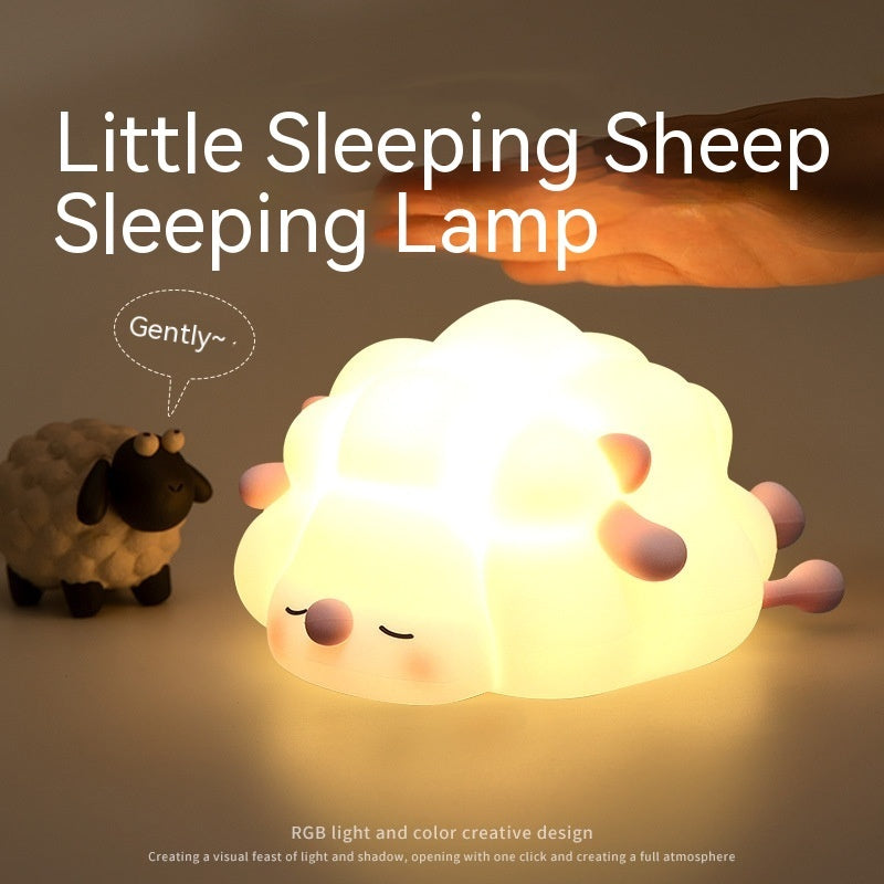 Lampe de nuit en silicone mignonne en forme de mouton, lampe de chambre pour la décoration de la chambre d'enfants, rechargeable avec minuterie et fonction de variation de lumière pour le sommeil.