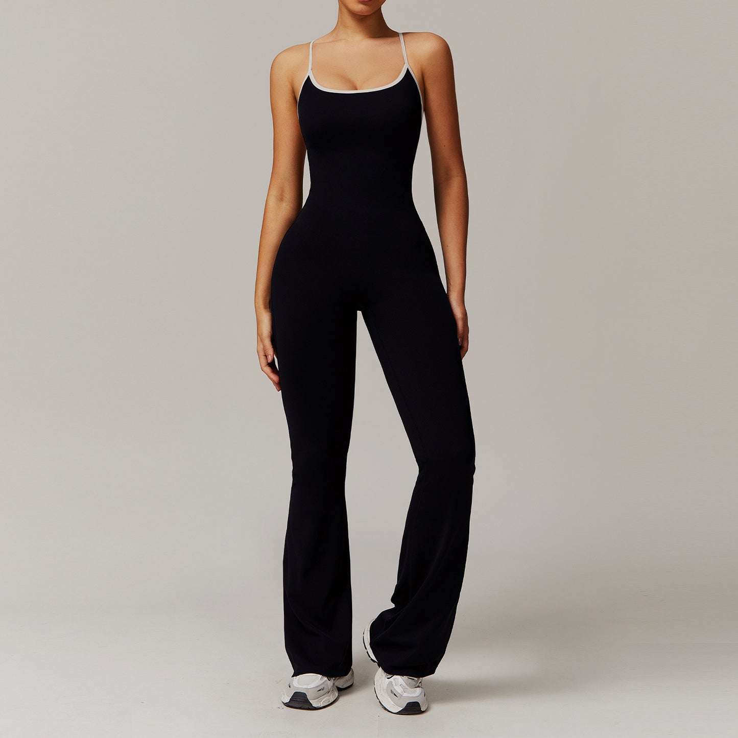 Combinaison pantalon longue à dos nu en beauté solide pour femmes, vêtement de sport de yoga, fitness, course et danse, bodysuit slim.