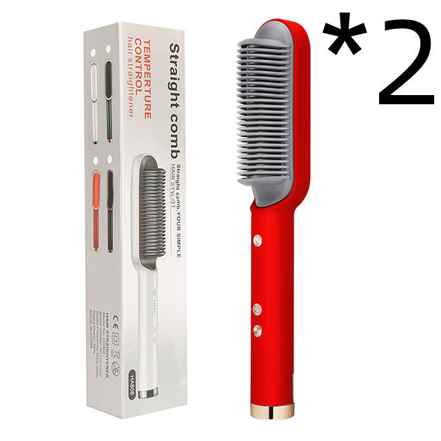 Nouvelle brosse à cheveux électrique 2 en 1 avec lisseur, peigne chauffant, ions négatifs et fonction de curling, brosse à cheveux à double usage.