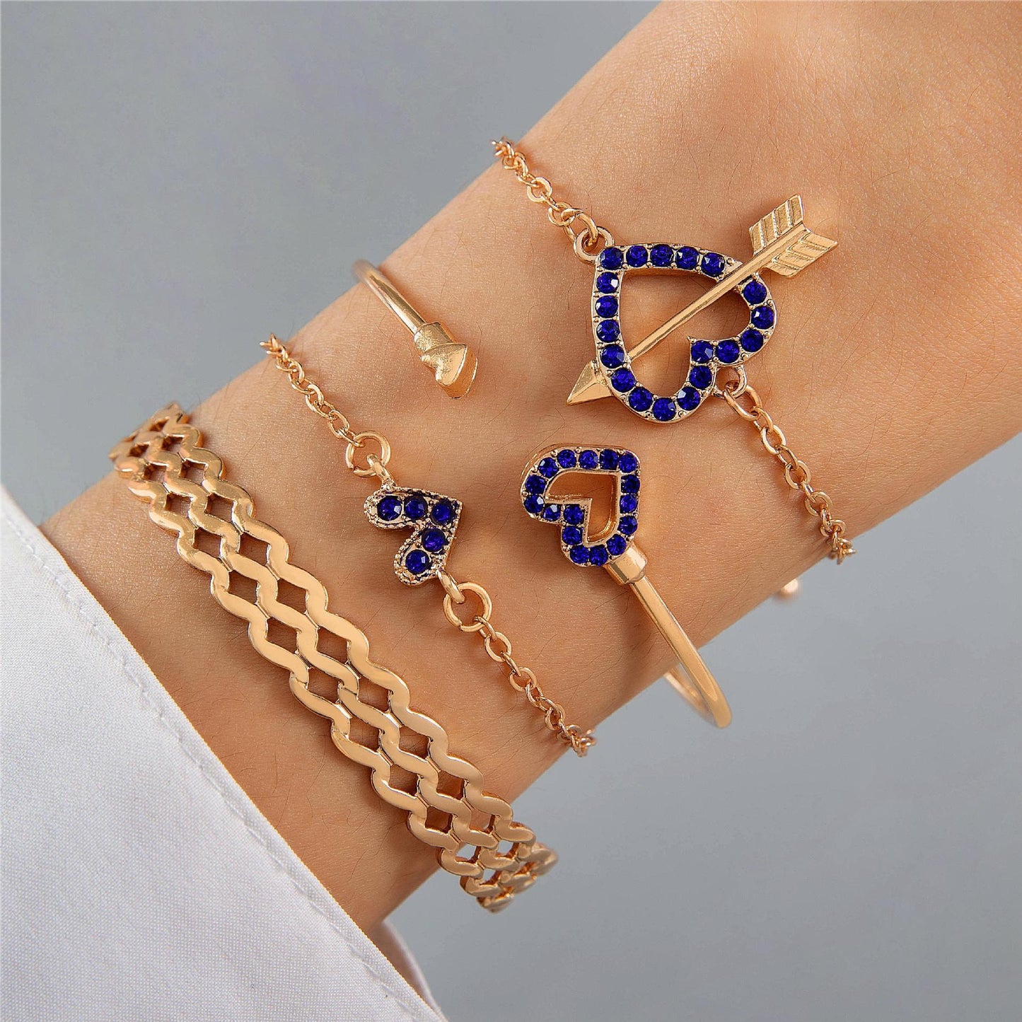 Lot de 4 bracelets papillons et fleurs bleues avec strass pour la Saint-Valentin