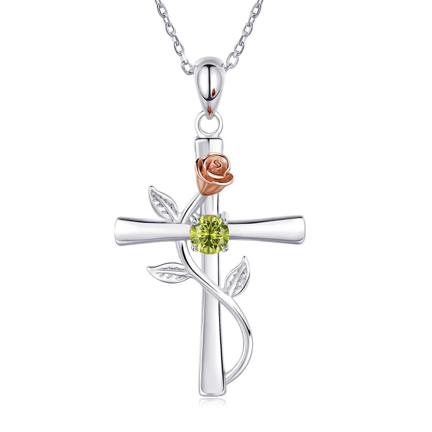 Collier en croix rose avec pendentif en pierres précieuses de mode, pierres de naissance de 12 mois, cadeau pour la Saint-Valentin ou un anniversaire.