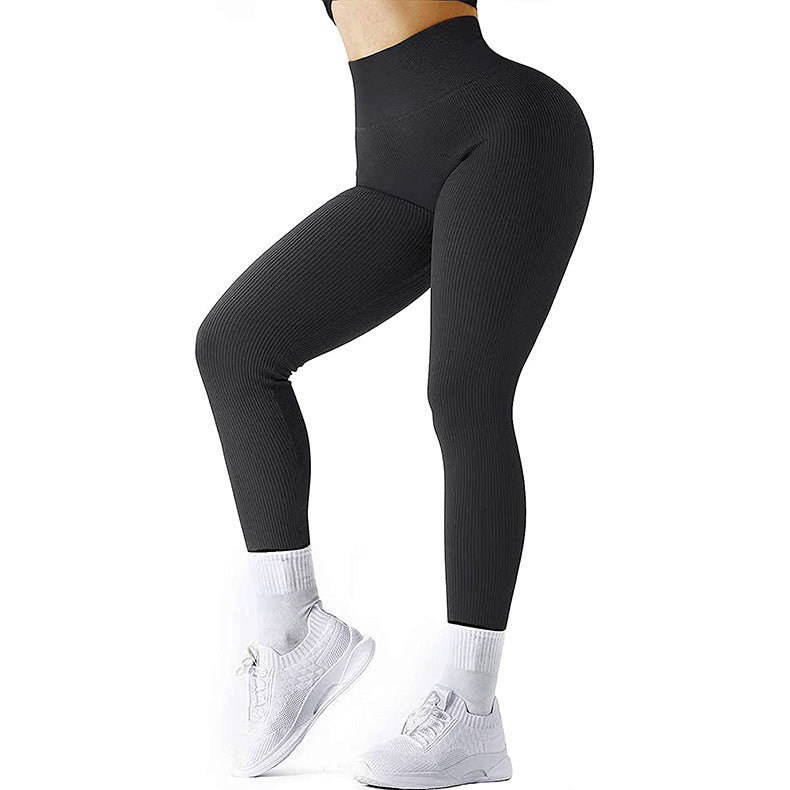 Leggings taille haute sans couture, pantalons de fitness tricotés filetés, pantalons de yoga amincissants solides pour femmes, leggings de sport de course élastiques