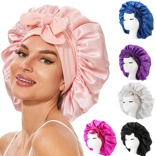 Nouveau bonnet en soie pour femmes endormies, bonnet en satin, bonnet de nuit, écharpe pour cheveux bouclés avec bandeau pour cheveux bouclés