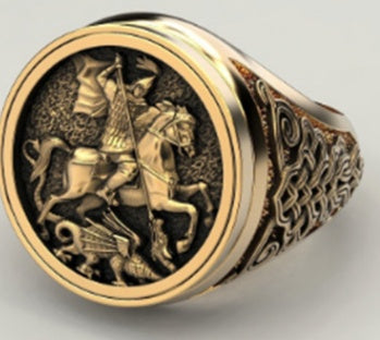 Bague en plaqué argent pour homme avec chevalier dominateur