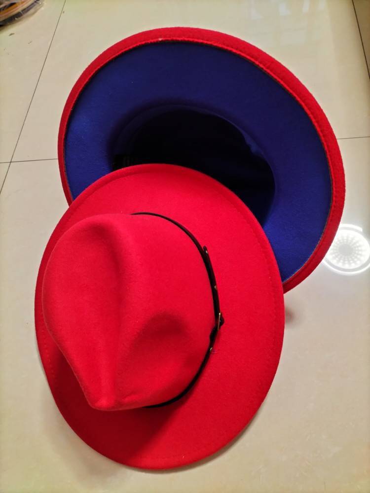 Chapeau de jazz Fedora à bord plat en laine populaire européen et américain assorti aux couleurs