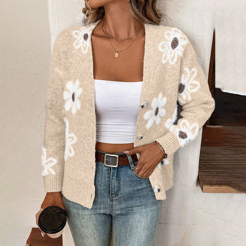 Cardigan à boutons avec imprimé floral