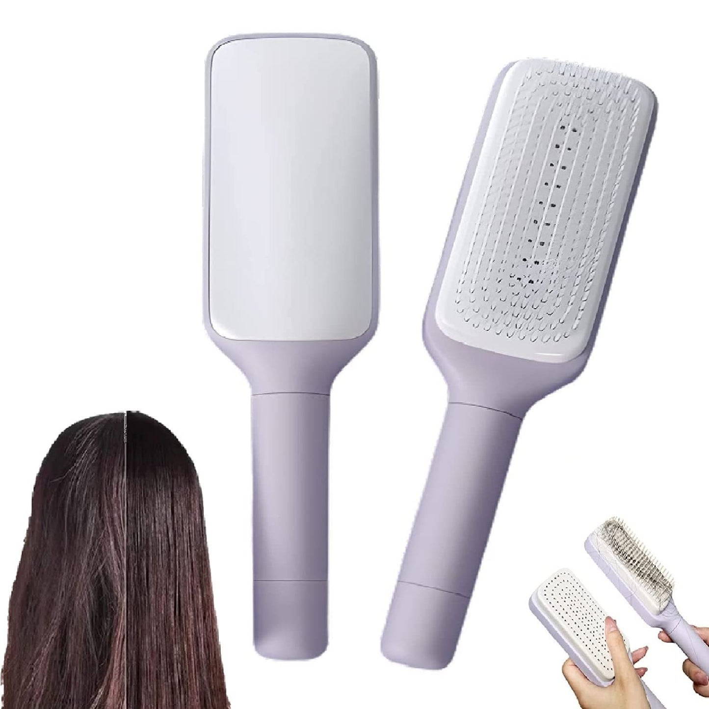 Brosse à cheveux autonettoyante 4 en 1, nouveau peigne de massage antistatique autonettoyant, brosse à cheveux autonettoyante rotative et évolutive