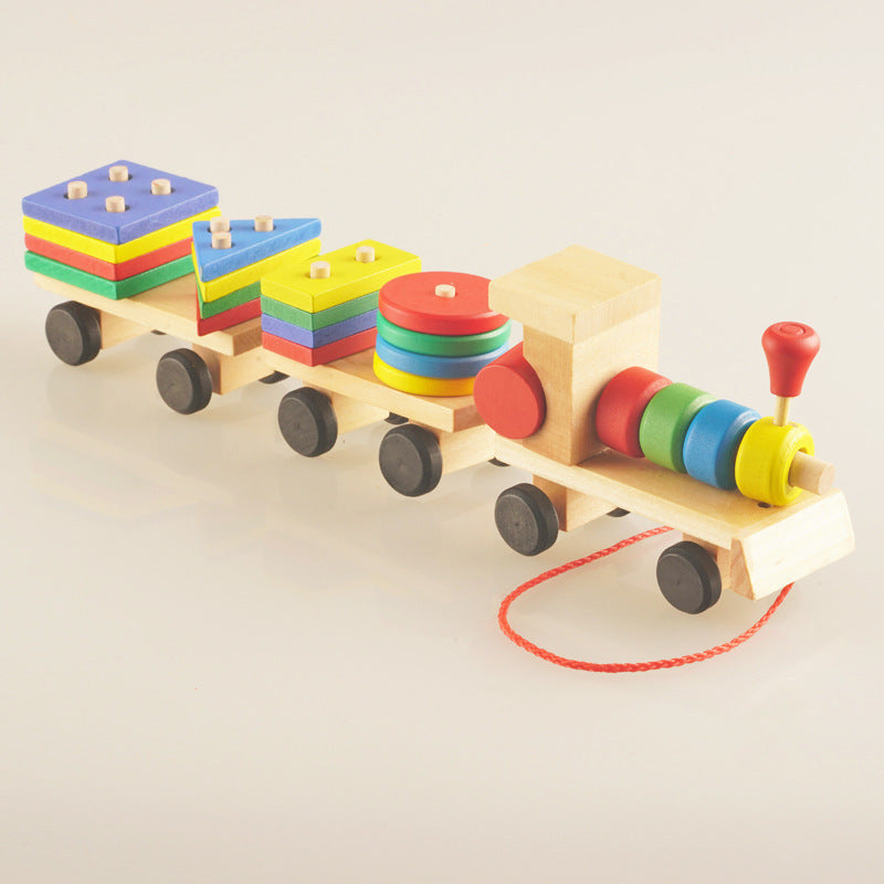 Jouet éducatif en bois, train, tracteur en trois sections, jouets de puzzle pour l'intelligence des enfants.