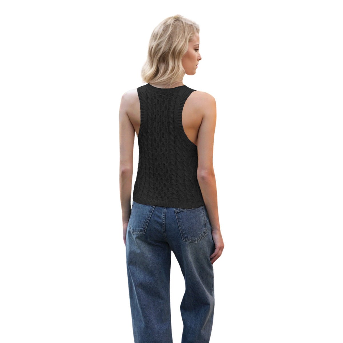 Débardeur à col en V pour femme, haut décontracté en tricot de couleur unie - KaoKao